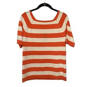 Premise‎ Coral & White Striped Pull Over Sweater Women’s Size PL NWT